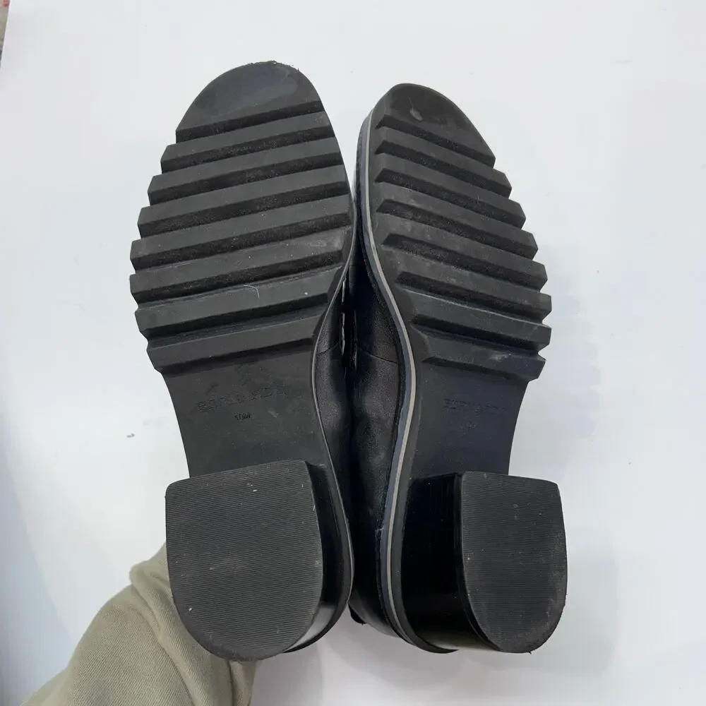 $228 Bernardo Black Slip On Leather Selma Loafers 10 Lug Sole Preppy Block Heel